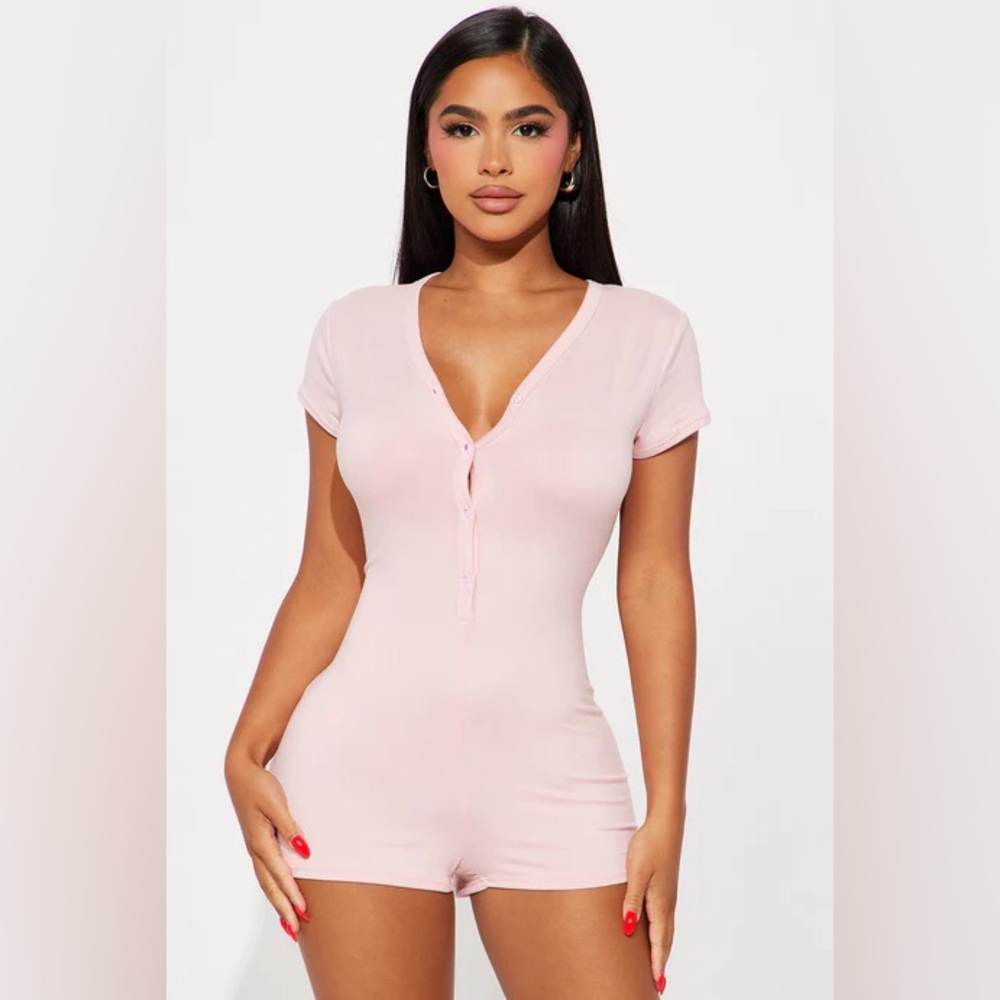 5/$15 Never Leaving This Bed PJ Romper Onesie - Blush